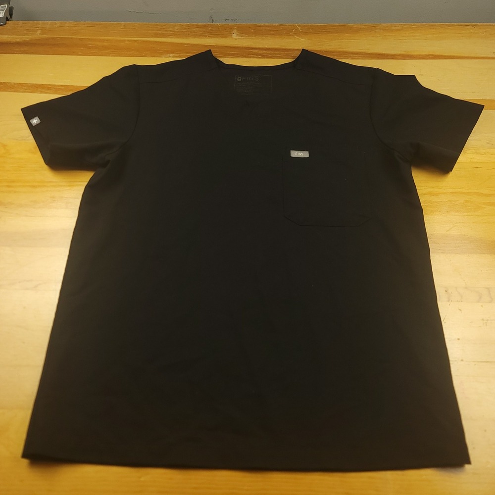 FIGS Technical Collection Black Scrub Top V Neck Short Sleeve Women Size S